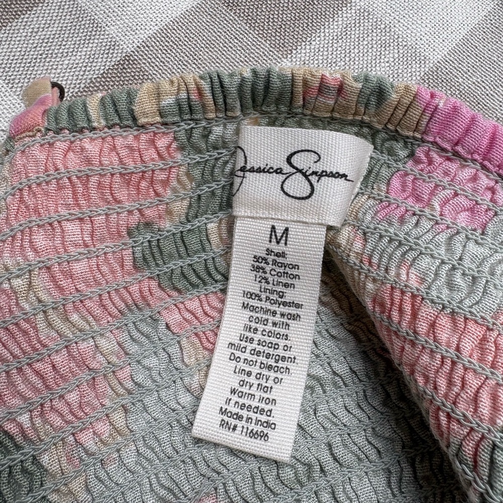 NWT Floral Tie-Front Linen Mini Dress in Pink & Green by Jessica Simpson - Picture 9 of 9